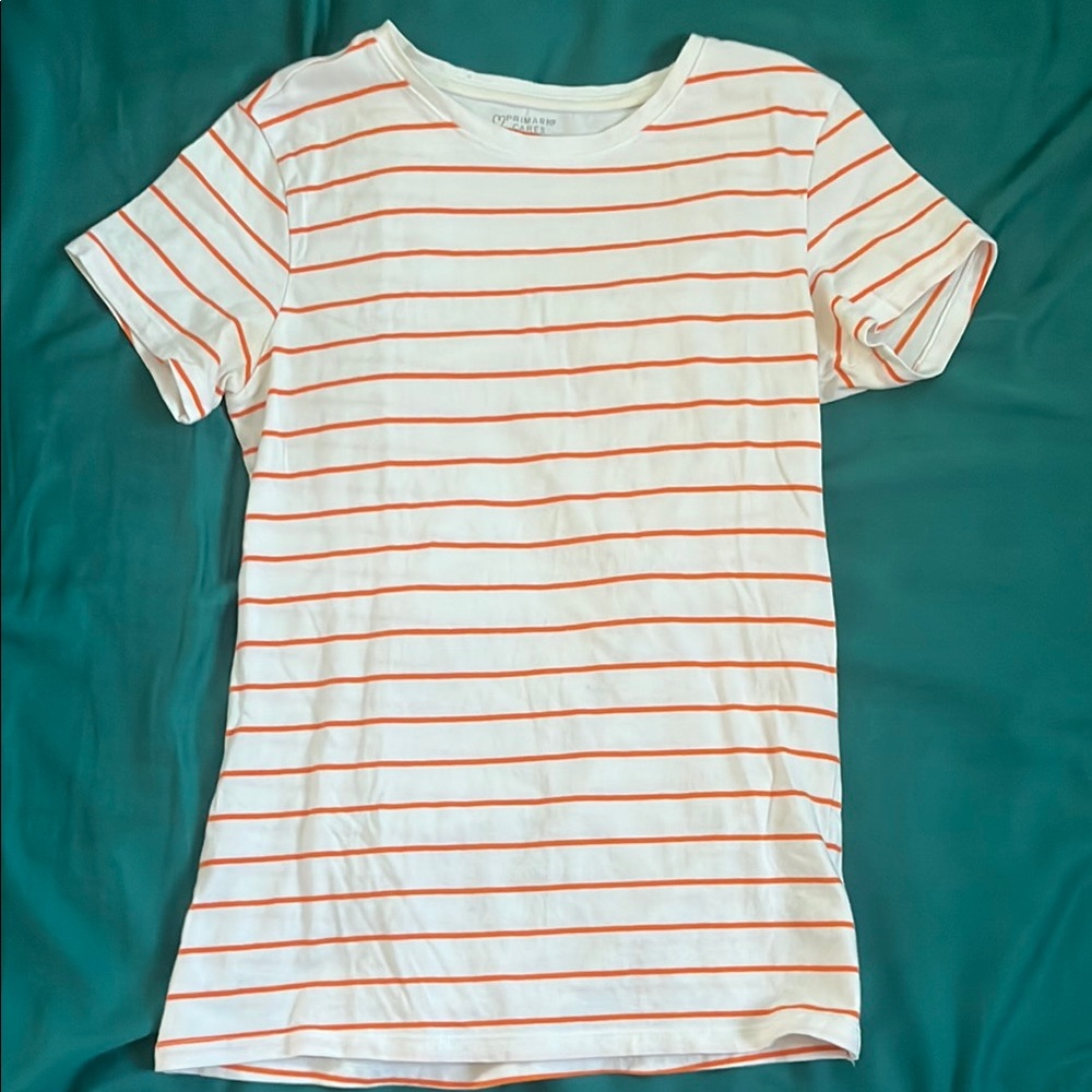 Casual White and Orange Striped Tee
